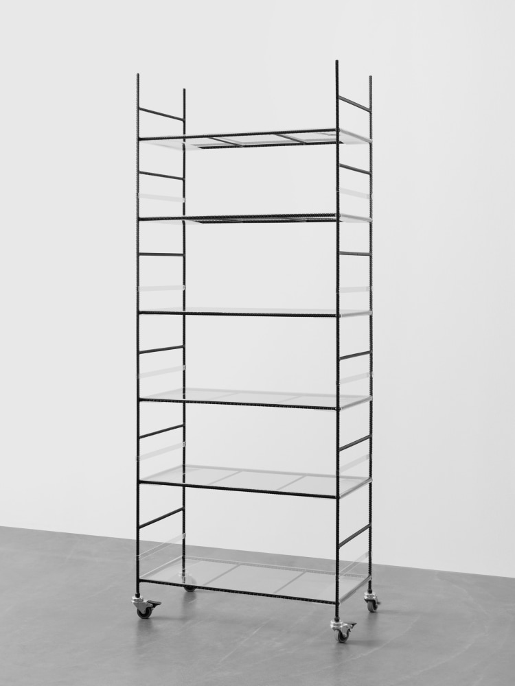 FRANZ WEST

Bookshelf (B&amp;uuml;cherregal)
1998/1999
Steel, plexiglass, castors
Approx. 185 x 74 x 39.5 cm / 72 3/4 x 29 1/8 x 15 1/2 in
WEST 36715