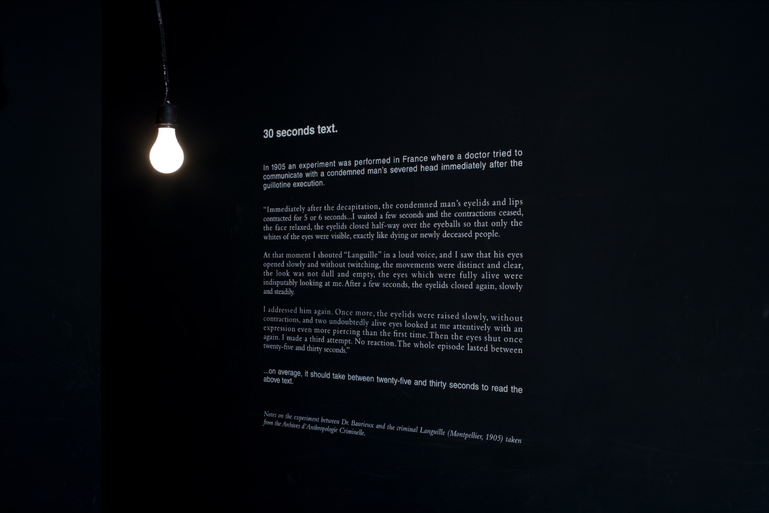 Installation view of video installation by Douglas Gordon