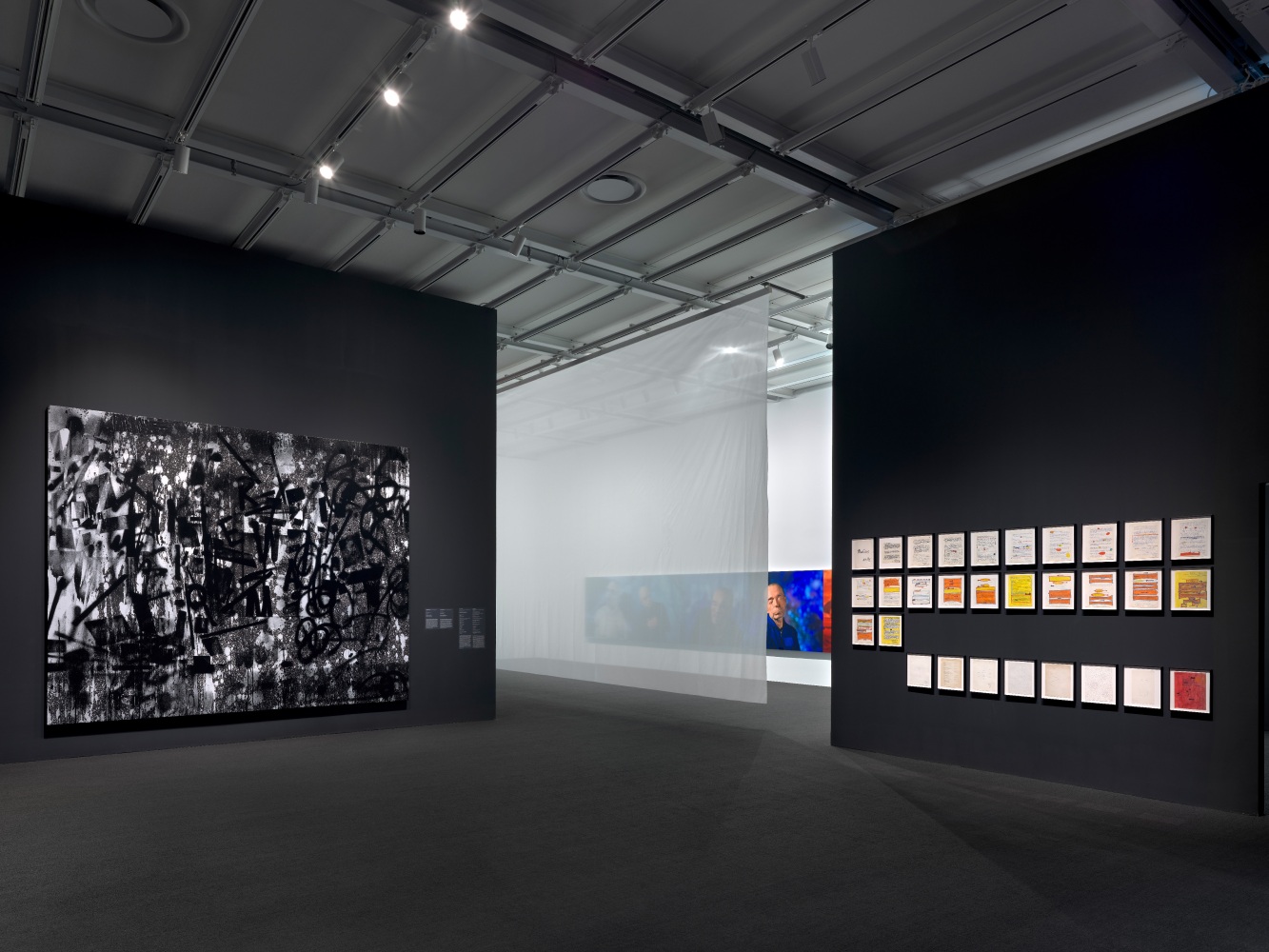 installation view of black and white painting by Adam Pendleton
