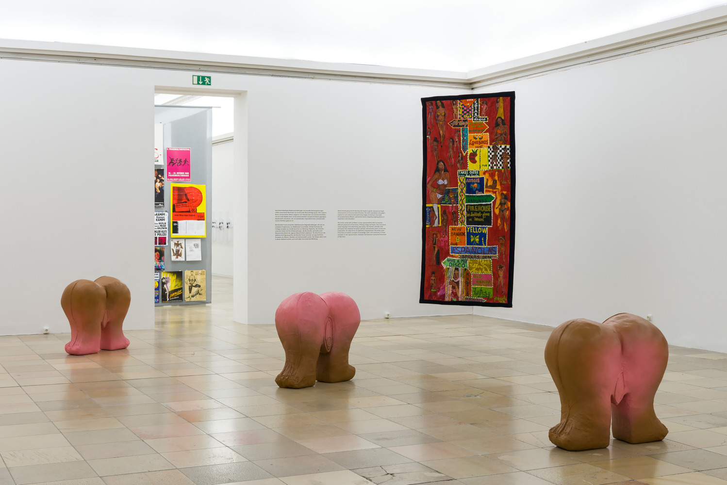 Installation view of paintings by Tschabalala Self