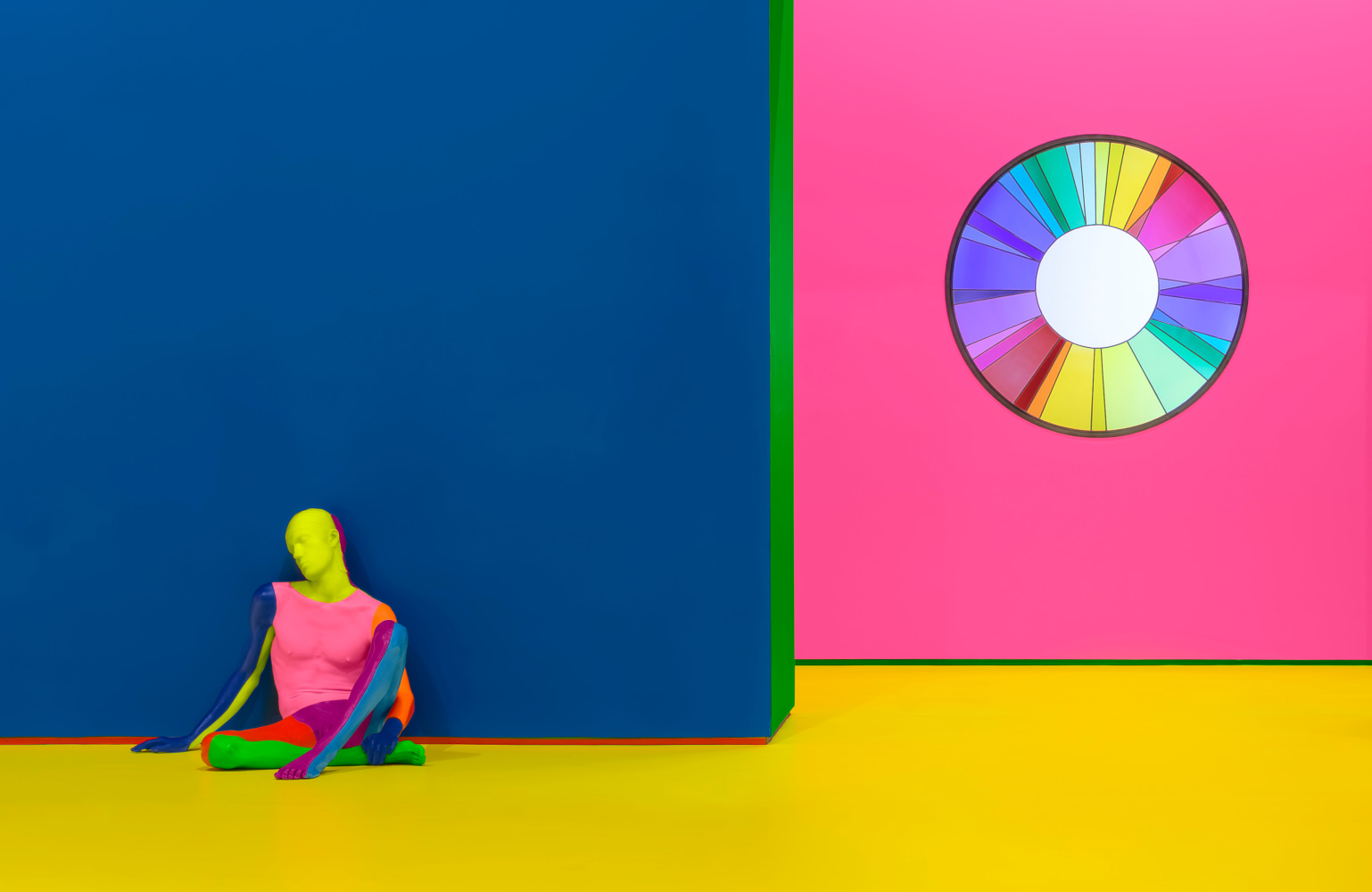 Installation view, Ugo Rondinone, the rainbow body, Aspen Art Museum, Aspen, 2024