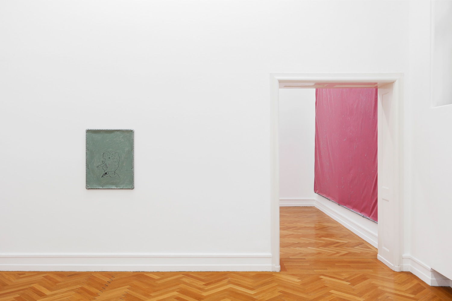 Installation views of paintings by Valentin Carron