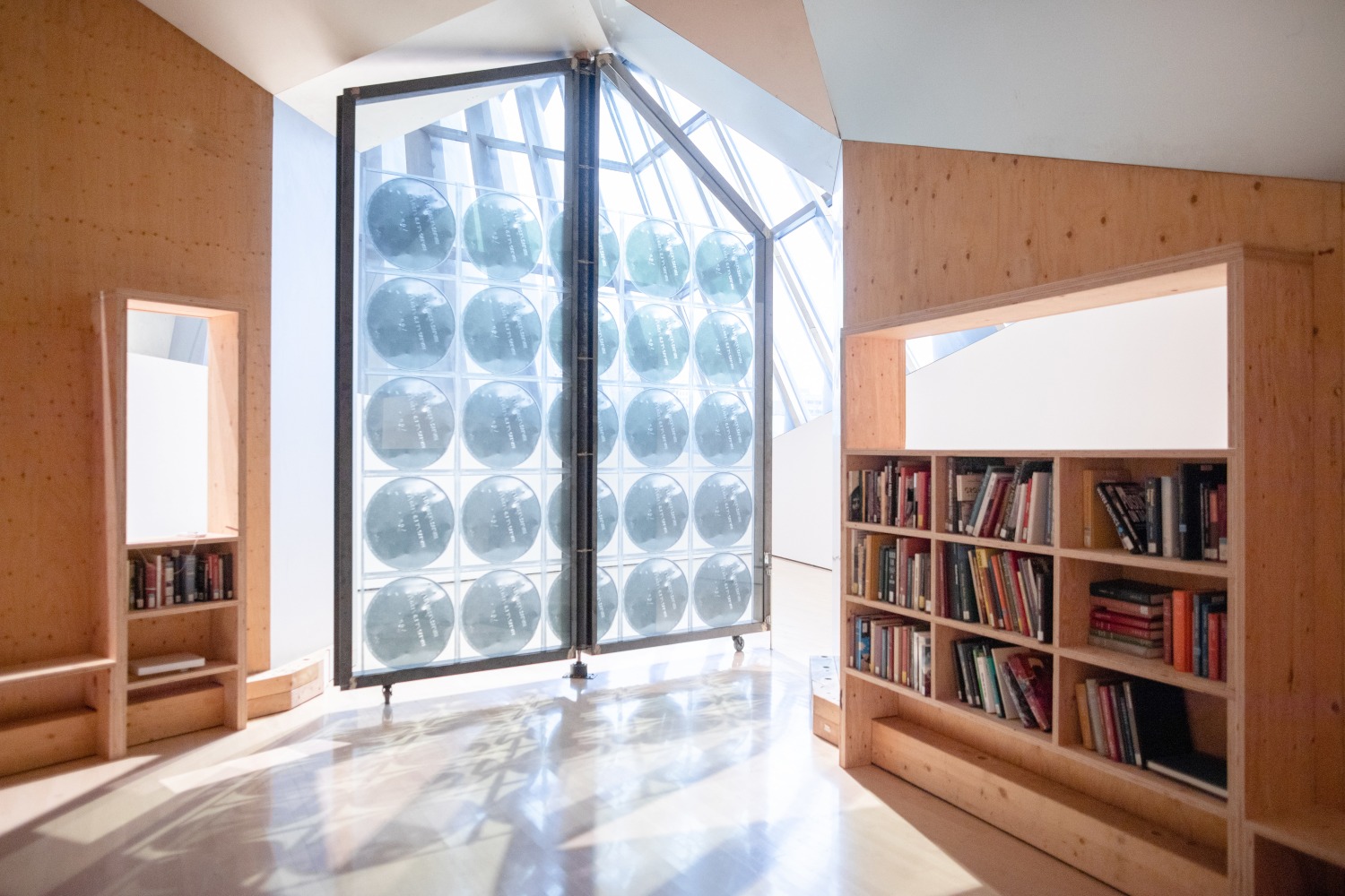 Installation view of sculptures by Oscar Tuazon