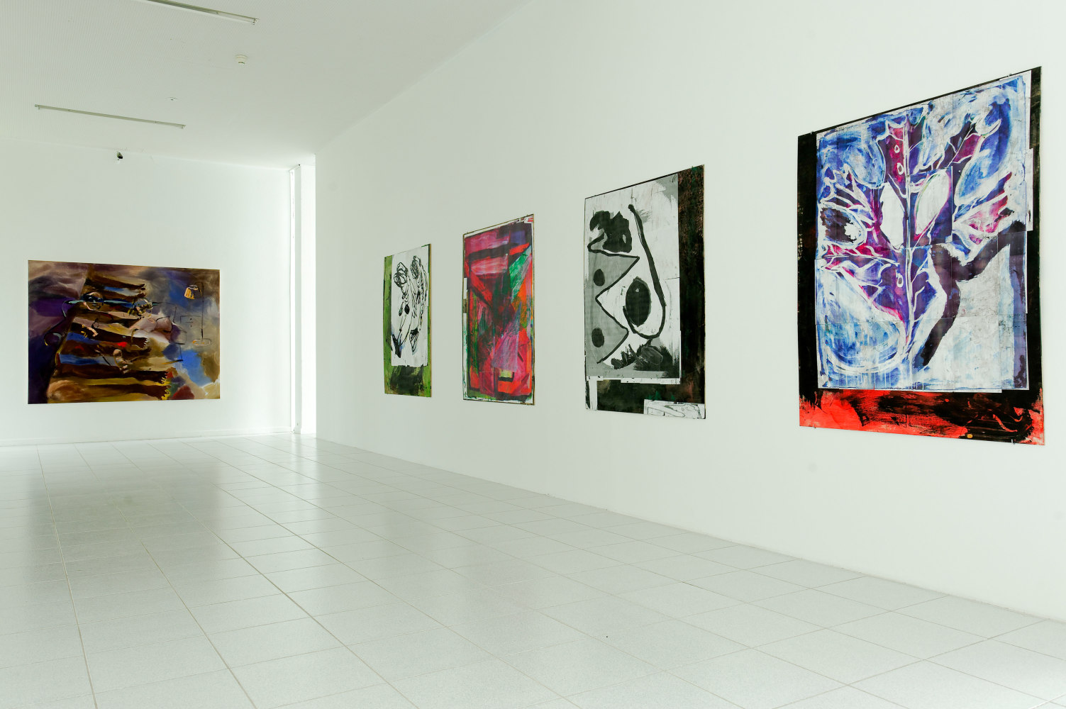 Installation view of paintings by Josh Smith and Sophie von Hellermann