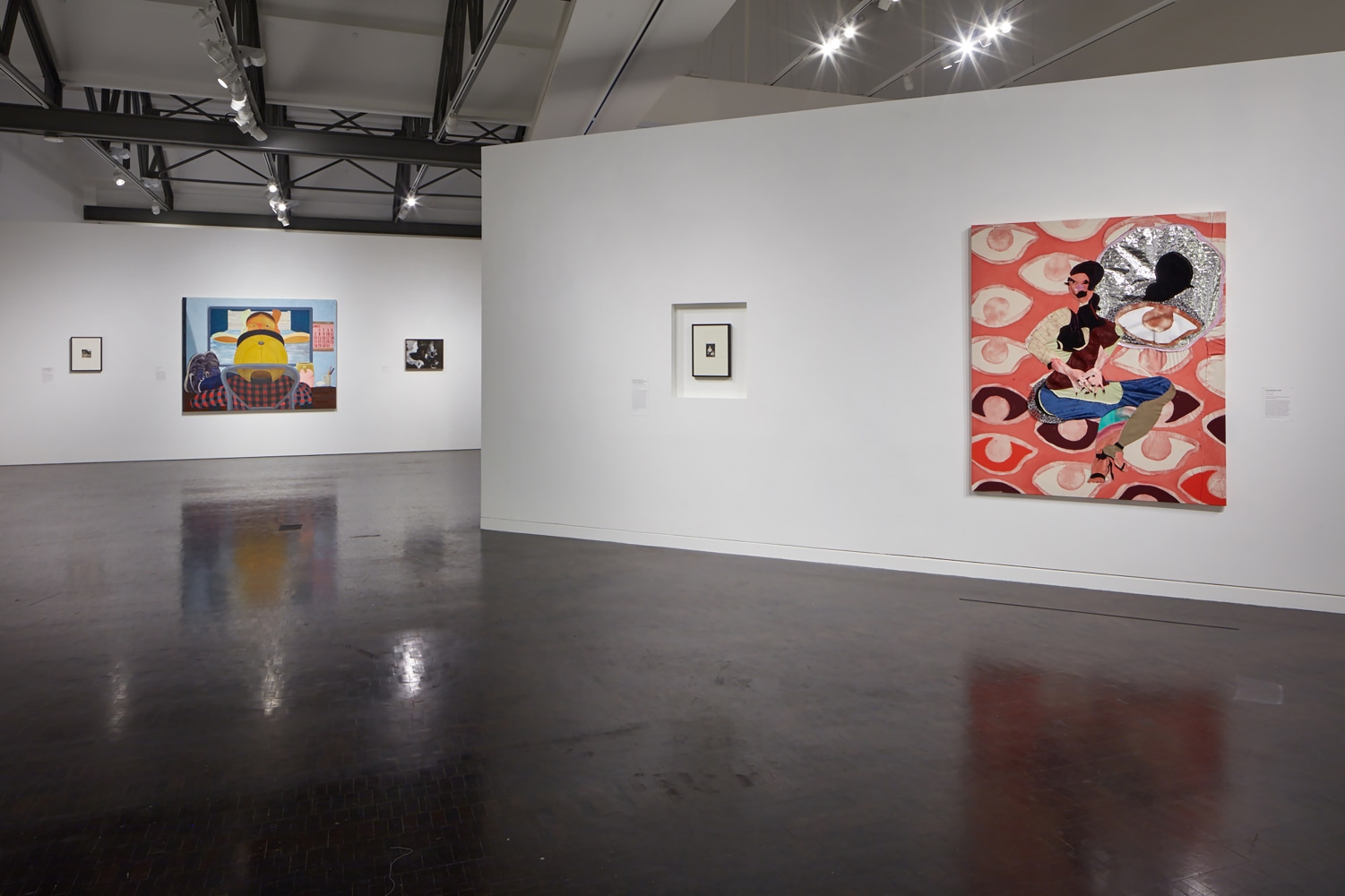 Installation view of paintings by Tschabalala Self