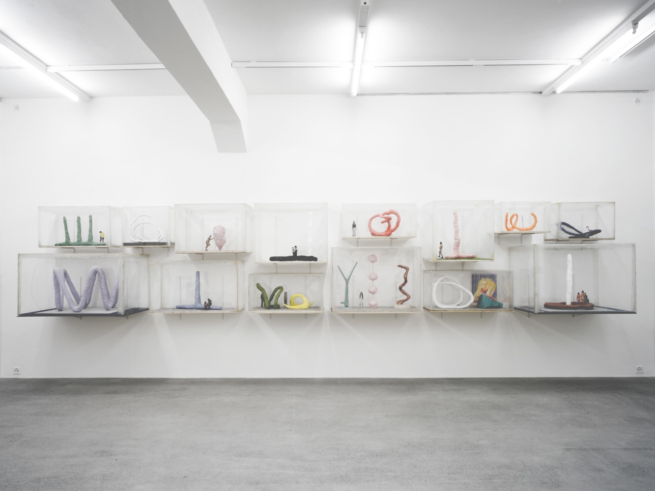Installation view of Franz West sculptures and prints exhibition