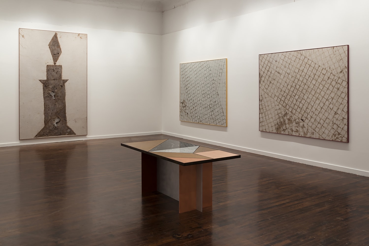 Installation view of works by Sam Falls