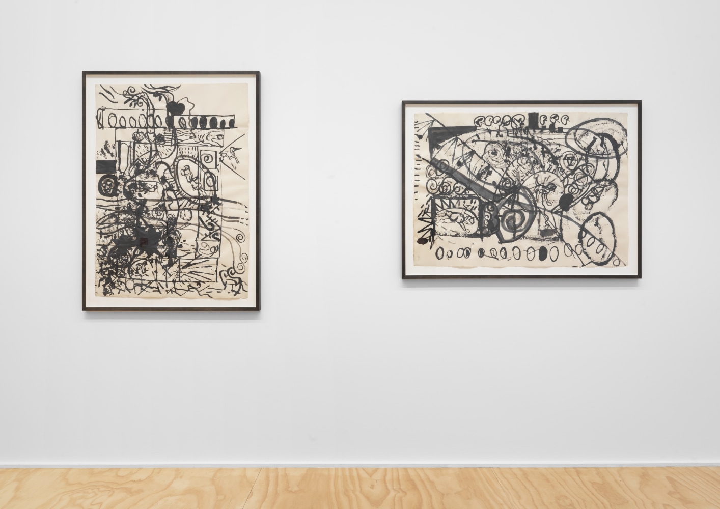 Installation view of Tobias Pils paintings and ink works on paper exhibition