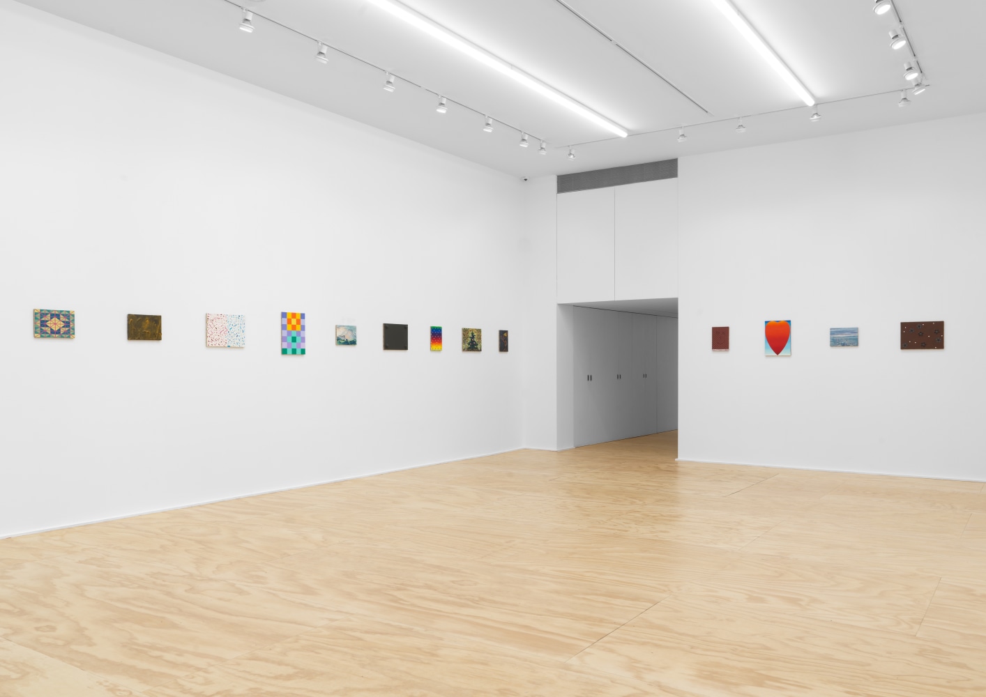 Installation view of Jean-Frédéric Schnyder paintings and cardboard sculpture exhibition