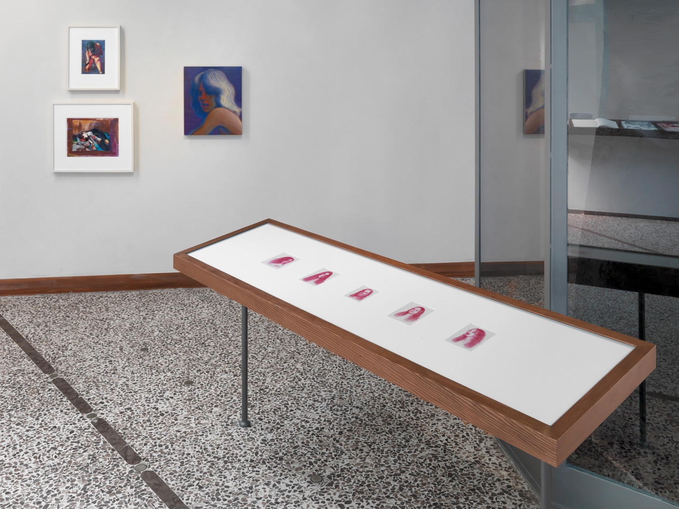 Installation view of drawings by Steven Shearer