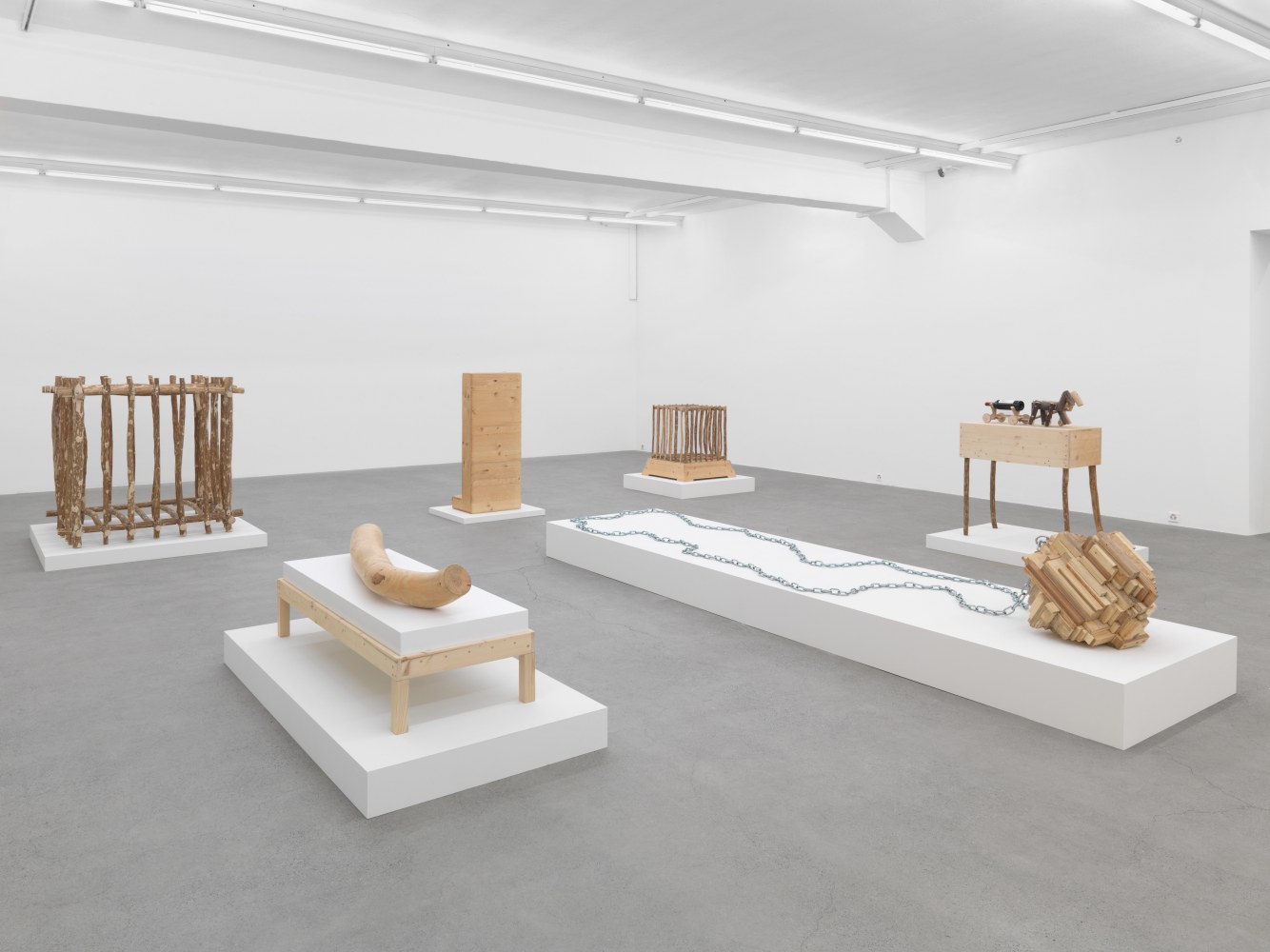 Installation view of Jean-Frédéric Schnyder paintings and sculpture exhibition