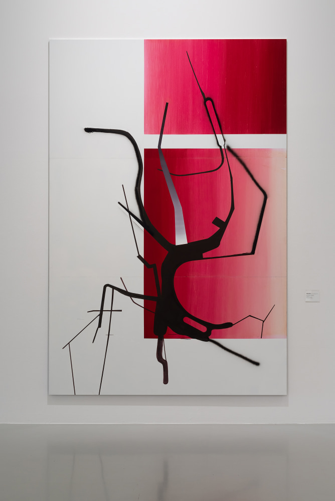 Installation view of paintings by Albert Oehlen and Carroll Dunham