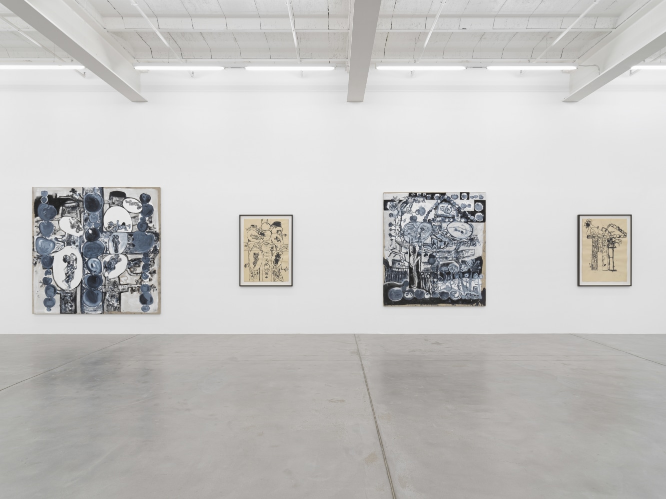 Installation view of Tobias Pils paintings and ink works on paper exhibition