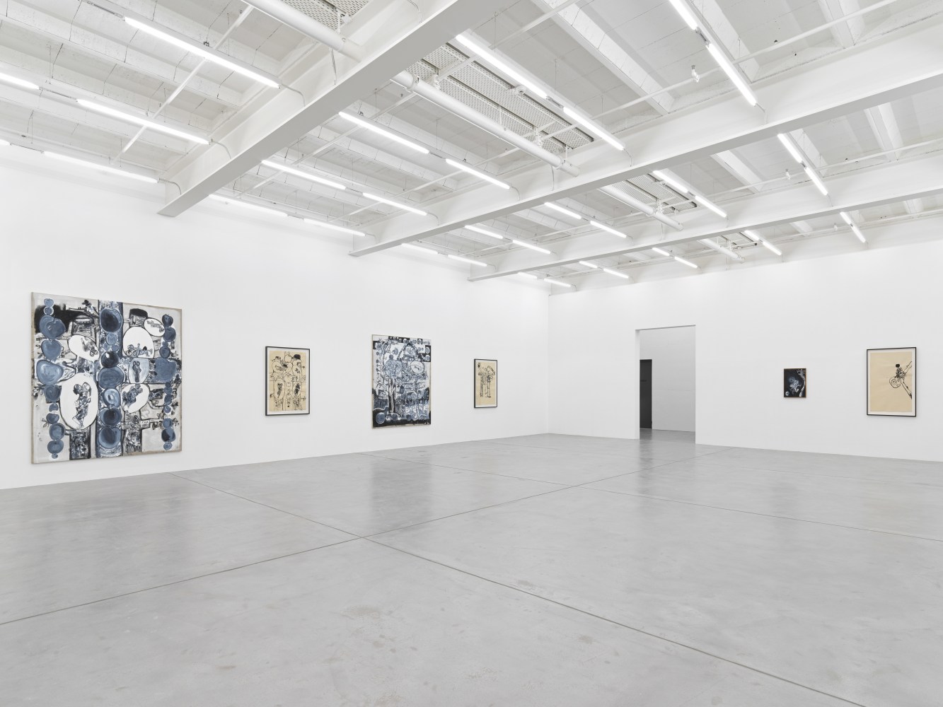 Installation view of Tobias Pils paintings and ink works on paper exhibition