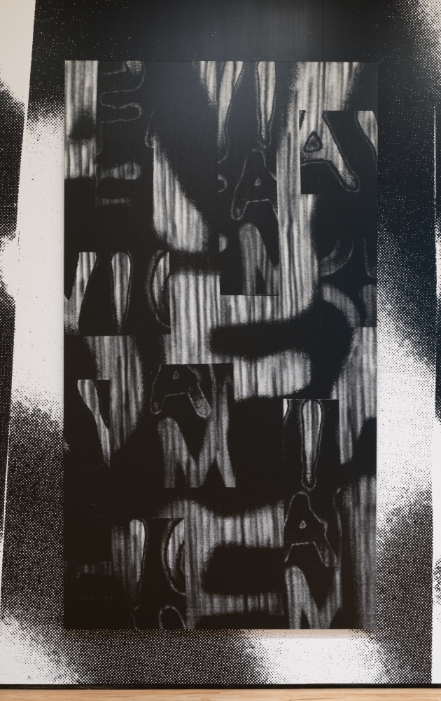 Installation view of paintings by Adam Pendleton