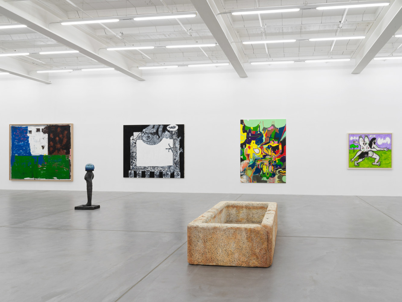 Installation view of group painting and sculpture exhibition