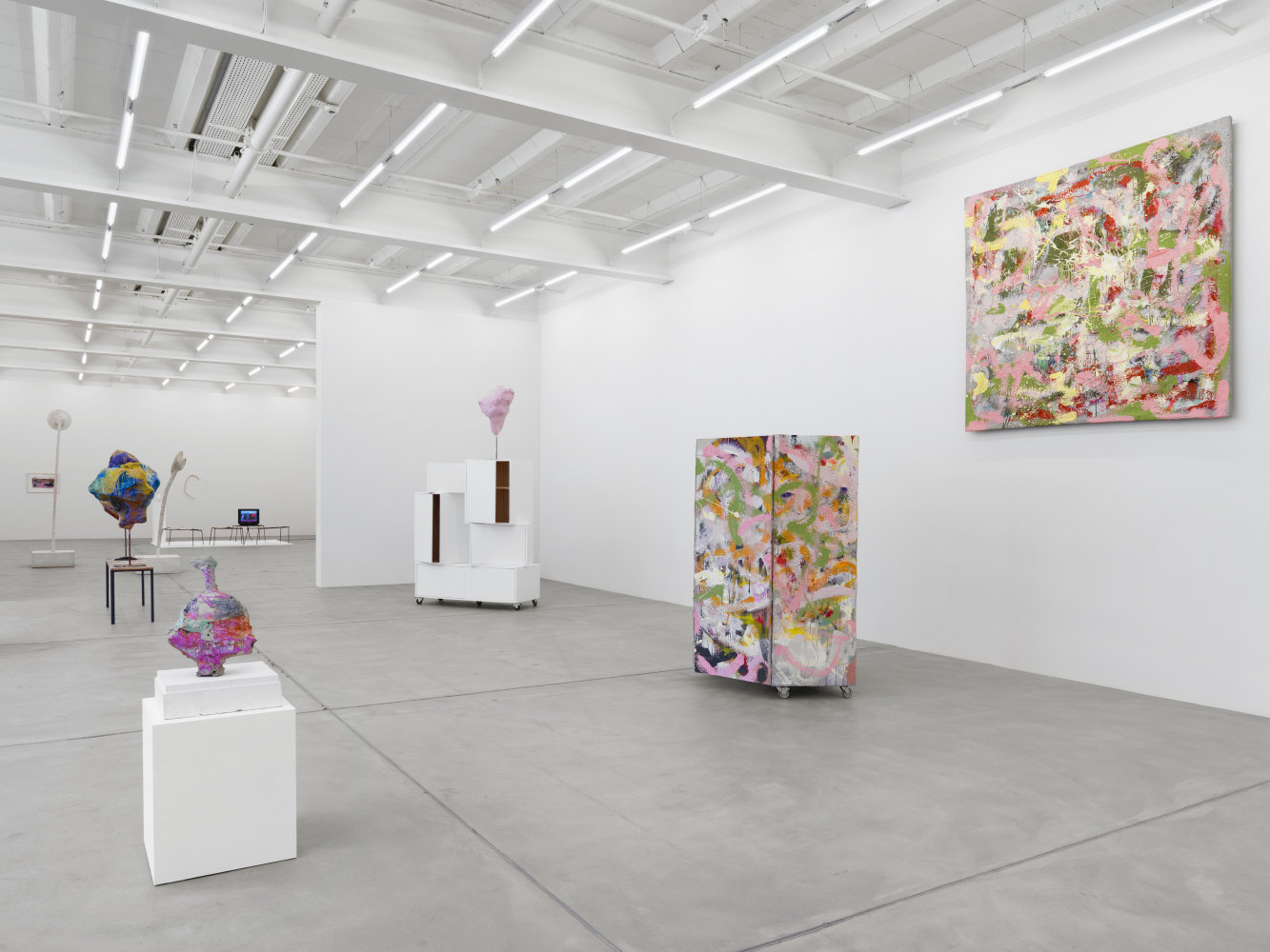 Installation view of Franz West sculptures and prints exhibition