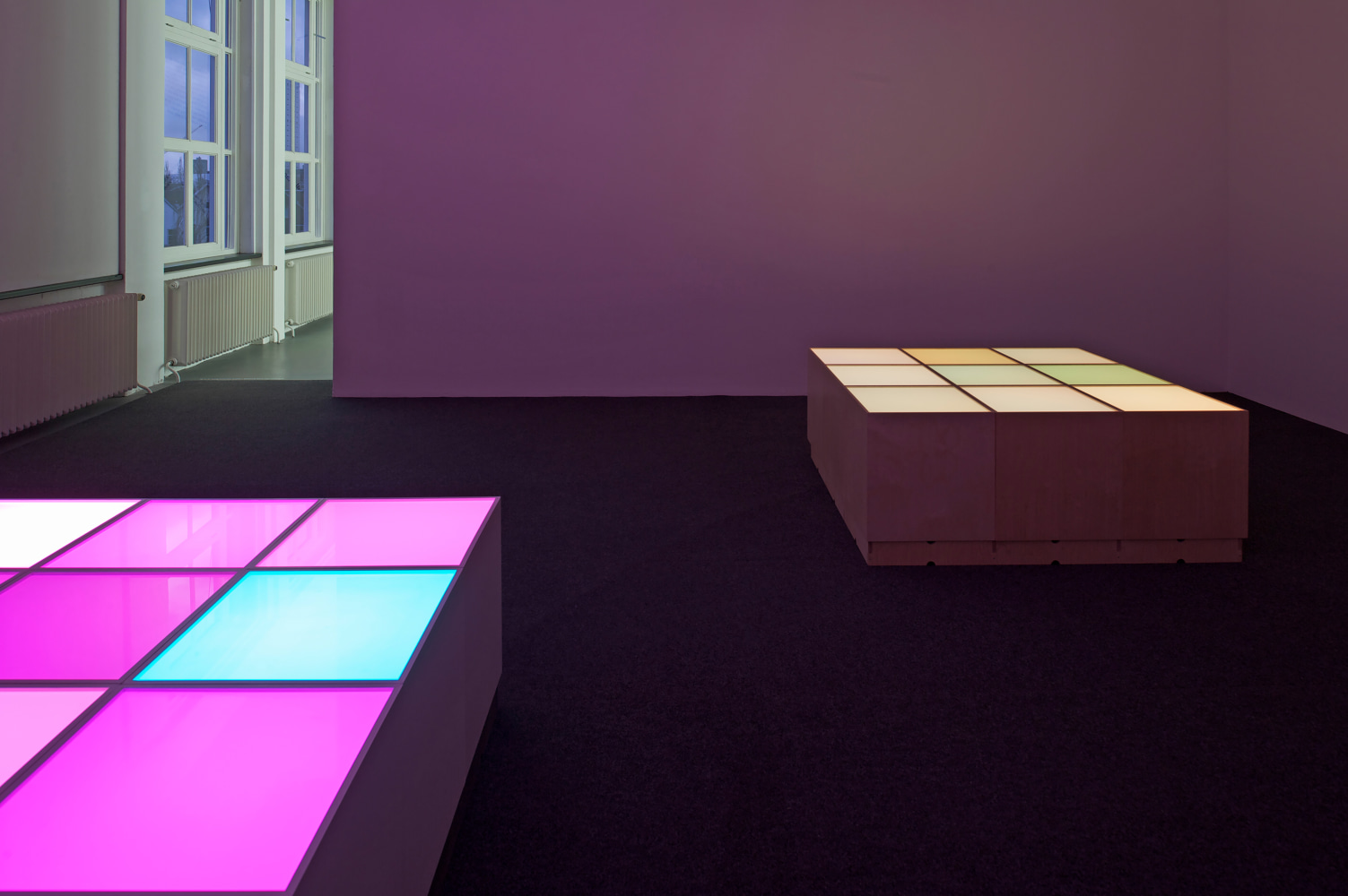 Installation view of sculptures by Angela Bulloch