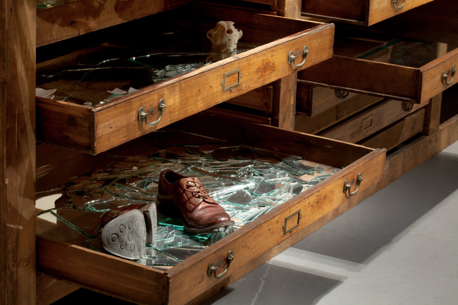 Installation view of sculptures by Douglas Gordon