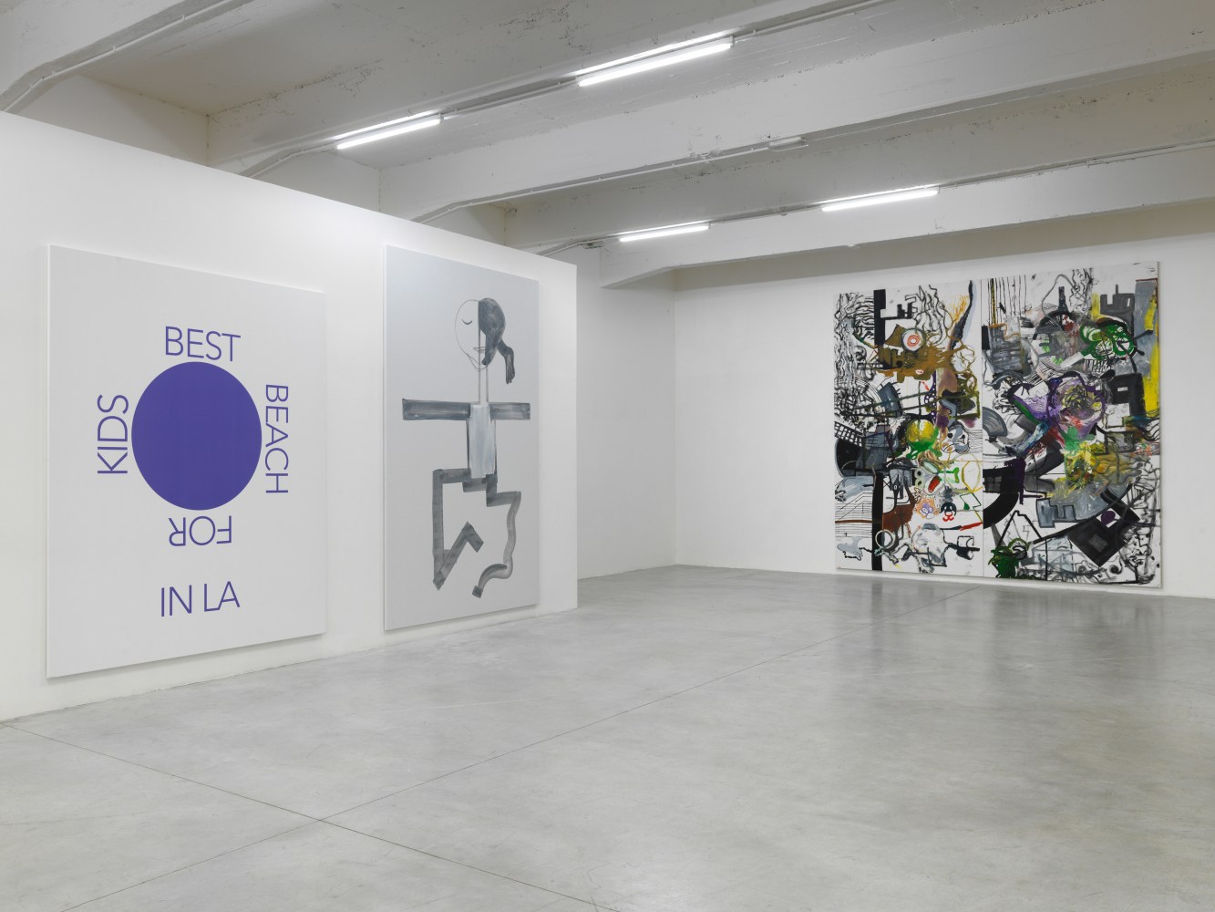 Installation view of paintings by Tobias Pils and Michael Williams