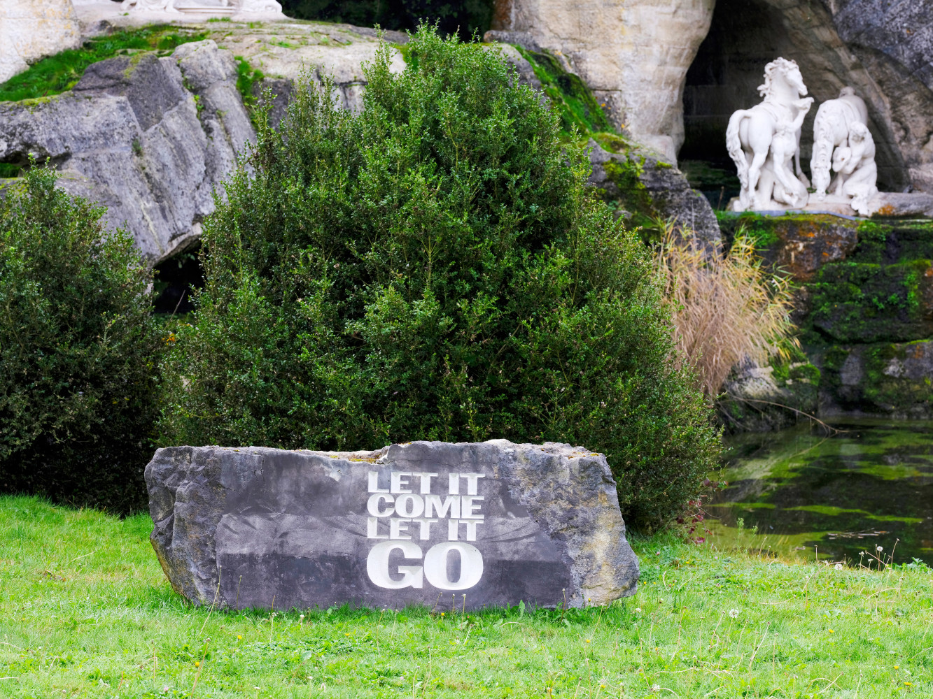 Installation view of sculpture by John Giorno