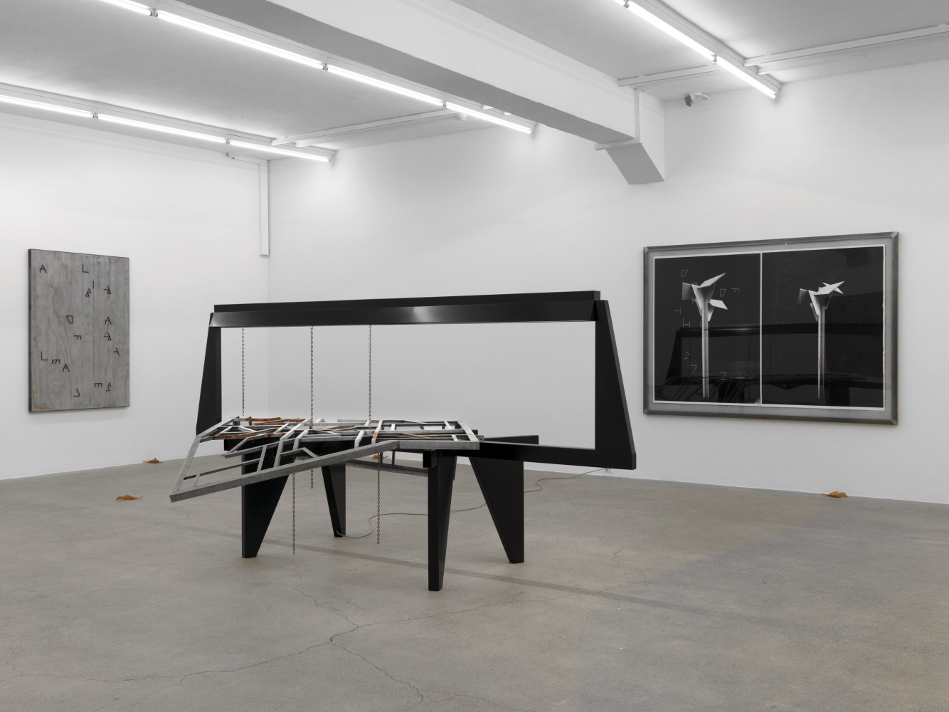 Installation view of Martin Boyce sculpture and photography exhibition