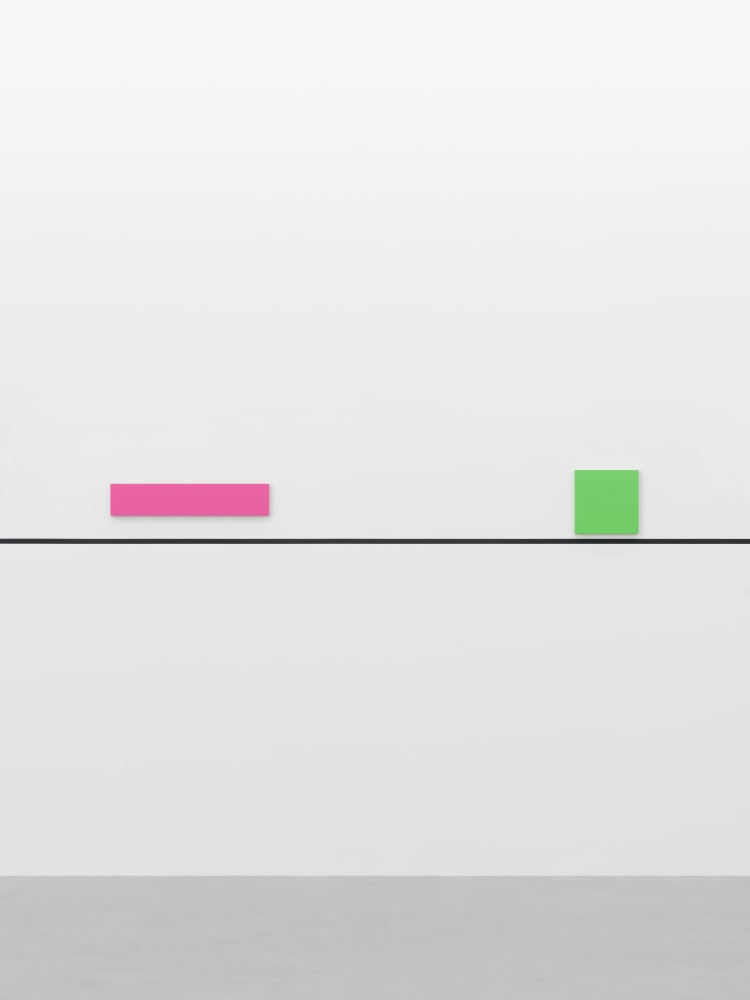 GERWALD ROCKENSCHAUB
bass+ (re)modification
2024
2 objects; lacquered MDF, black line on wall (2.5 cm wide, RAL9005 / deep black)
Unique
Object 1 15 x 75 x 3 cm / 5 7/8 x 29 1/2 x 1 1/8 in
Object 2 30 x 30 x 3 cm / 11 3/4 x 11 3/4 x 1 1/8 in
Dimensions variable
ROCKE60251