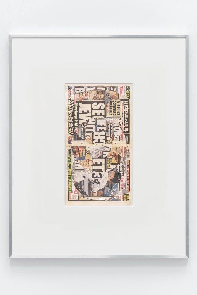 Blind Collage (Seven 180&amp;ordm; Rotations, New York Post: New York City, New York, Thursday, September 4, 2014)

2021

Newspaper, tape, and 22 karat gold leaf

Sheet 56 x 30.5 cm / 22 x 12 inches

BESHT47875