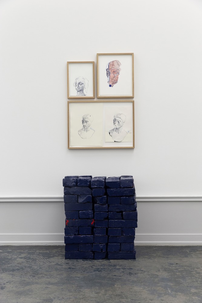 Installation view of sculptures by Matias Faldbakken