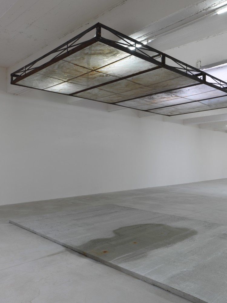 Installation view of sculptures by Oscar Tuazon