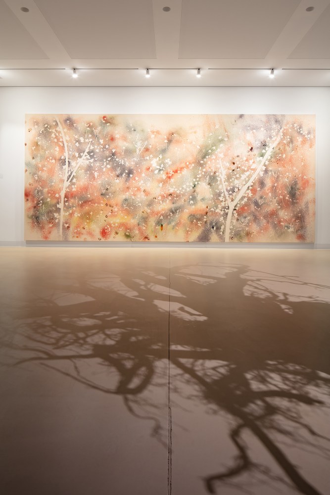 Installation view of painting by Sam Falls