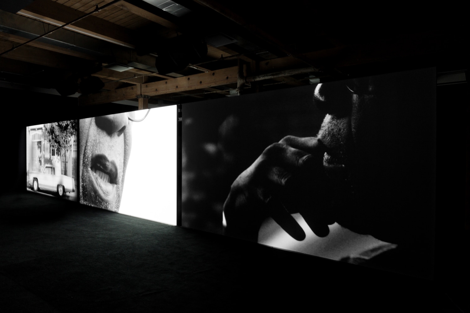 Installation view of paintings by Adam Pendleton