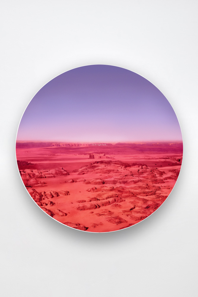Ciruclar lightbox sculpture by Doug Aitken, I'll be right back...: Aperture series 2019 Chromogenic transparency on acrylic in aluminum lightbox with LEDs ø 117 x 19 cm / ø 46 x 7 1/2 in