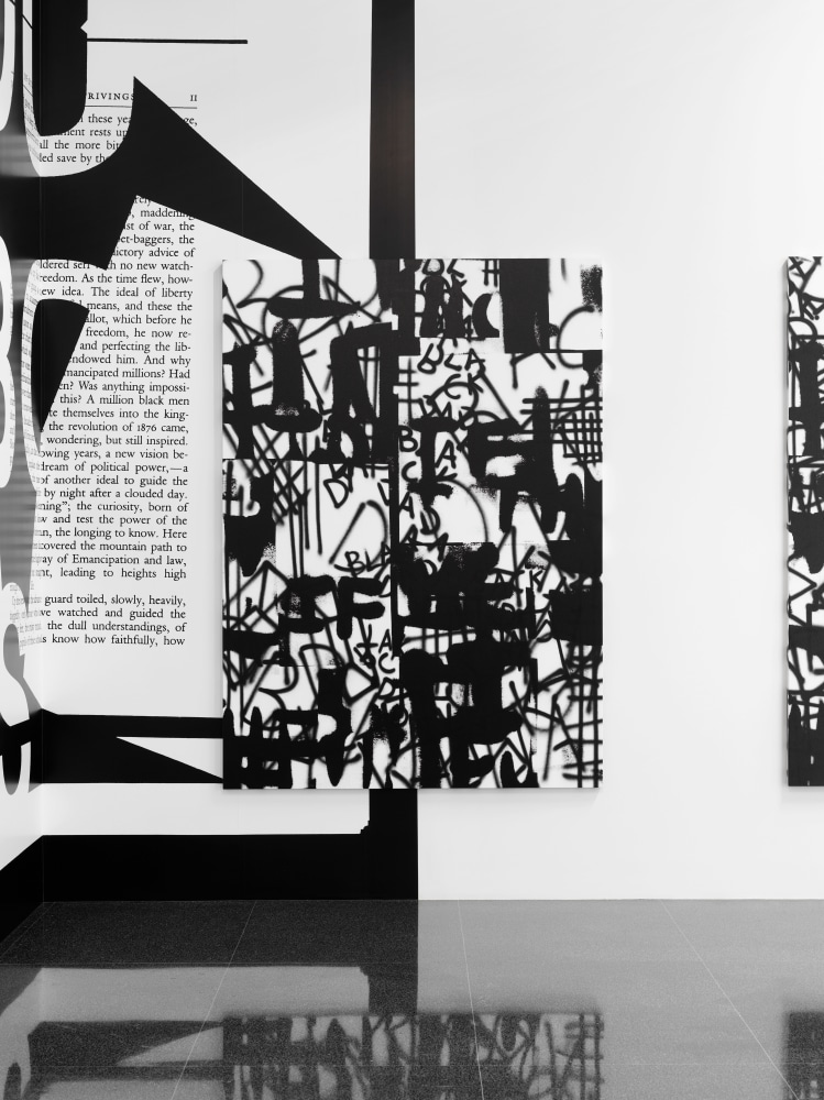 Installation view of paintings by Adam Pendleton
