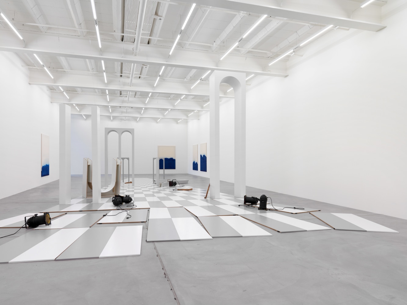 Installation view of paintings and sculptures by Latifa Echakhch