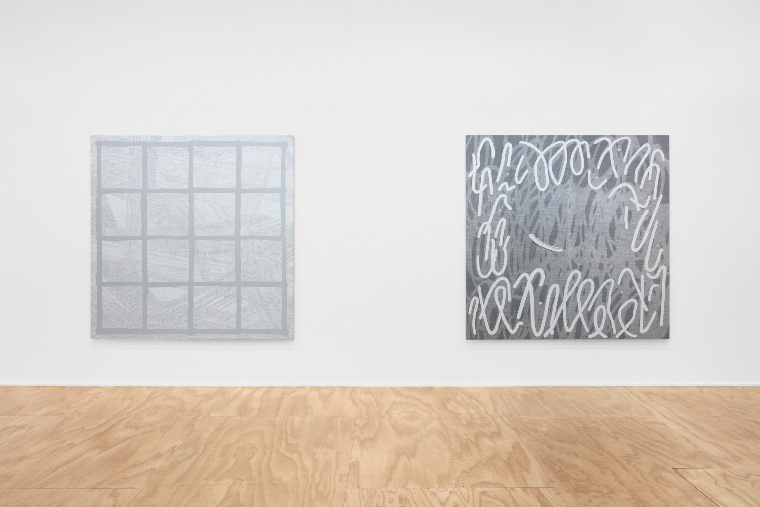 Installation view of paintings by Amy Feldman