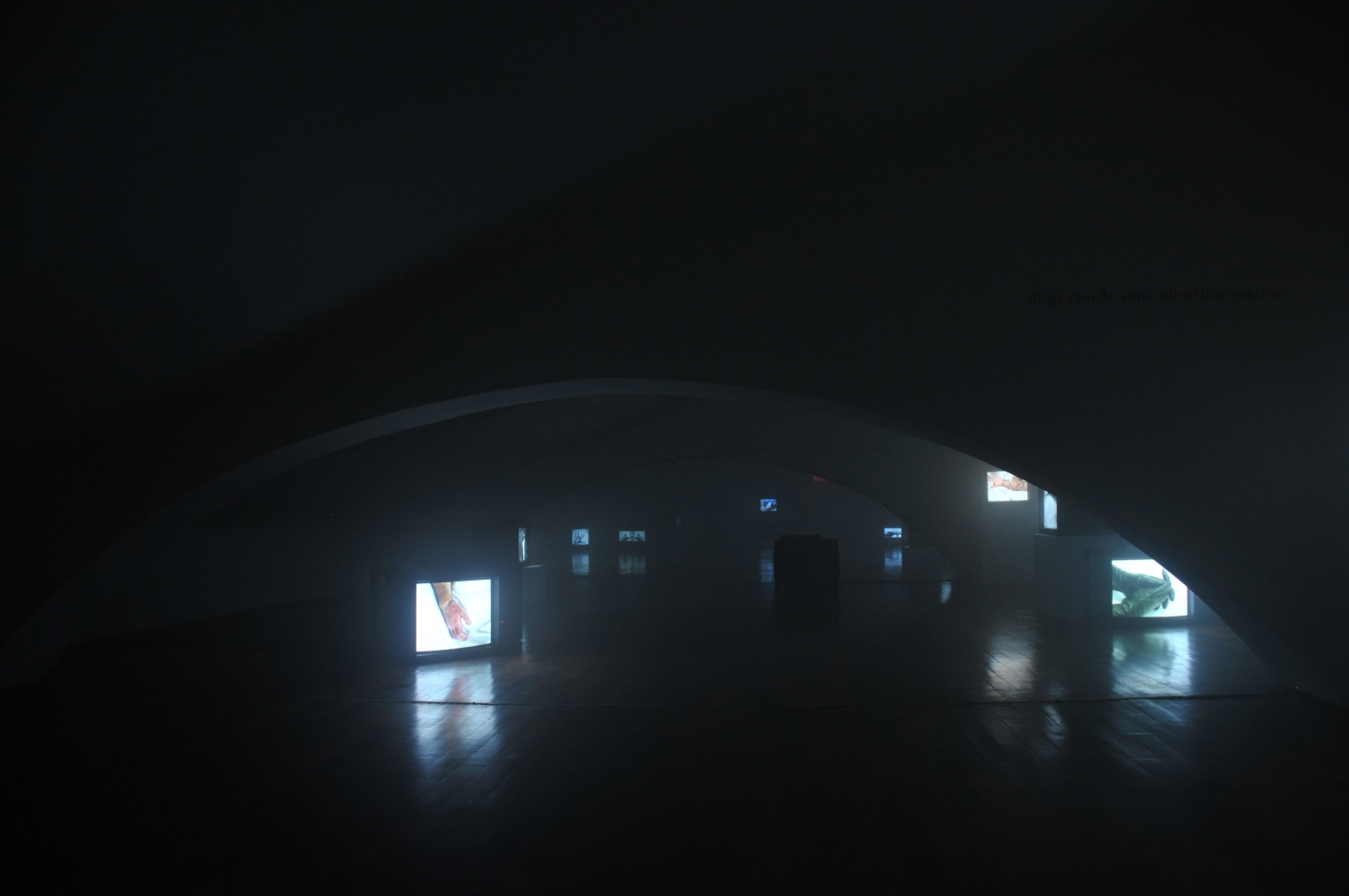 Installation view of video work by Douglas Gordon
