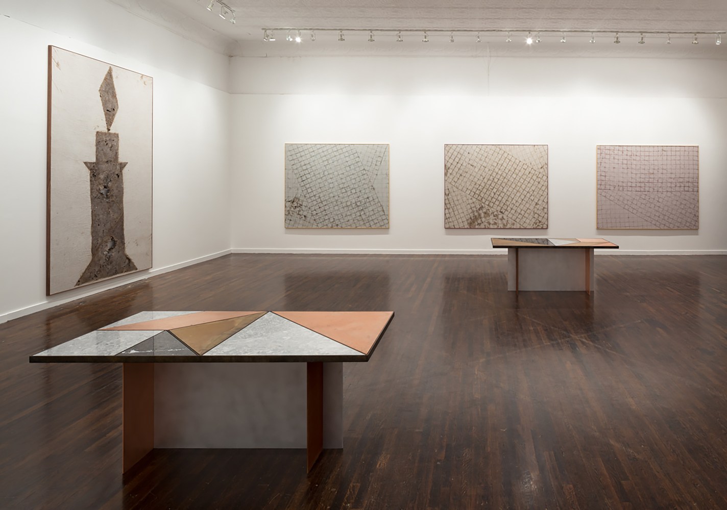 Installation view of works by Sam Falls