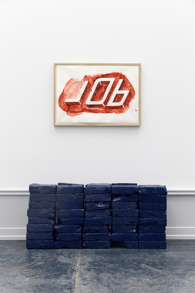 Installation view of sculptures by Matias Faldbakken