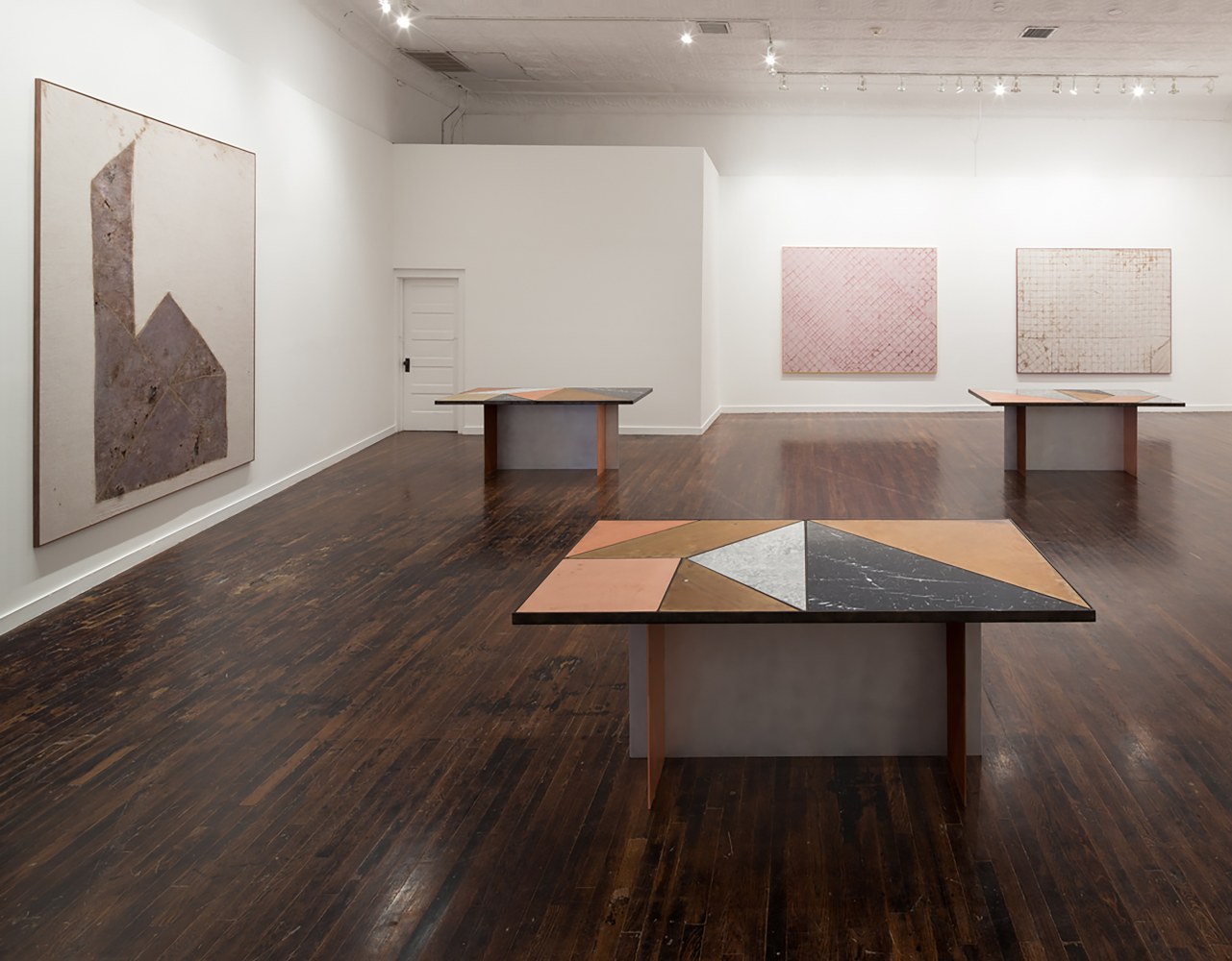 Installation view of works by Sam Falls