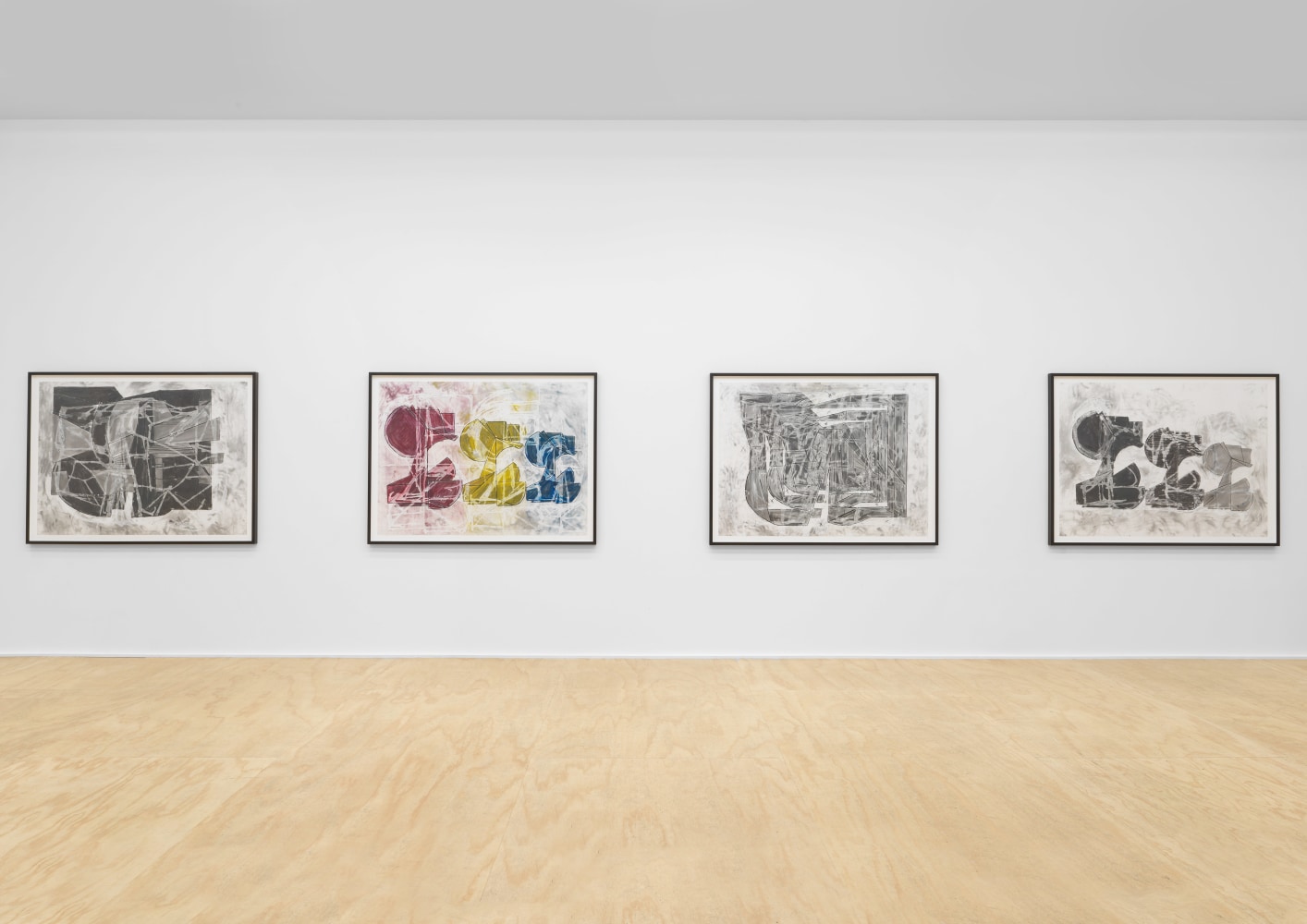 Installation view of Wyatt Kahn wall reliefs and works on paper