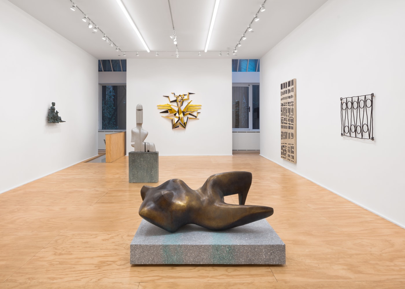 Installation view of sculptures and wall works by Valentin Carron