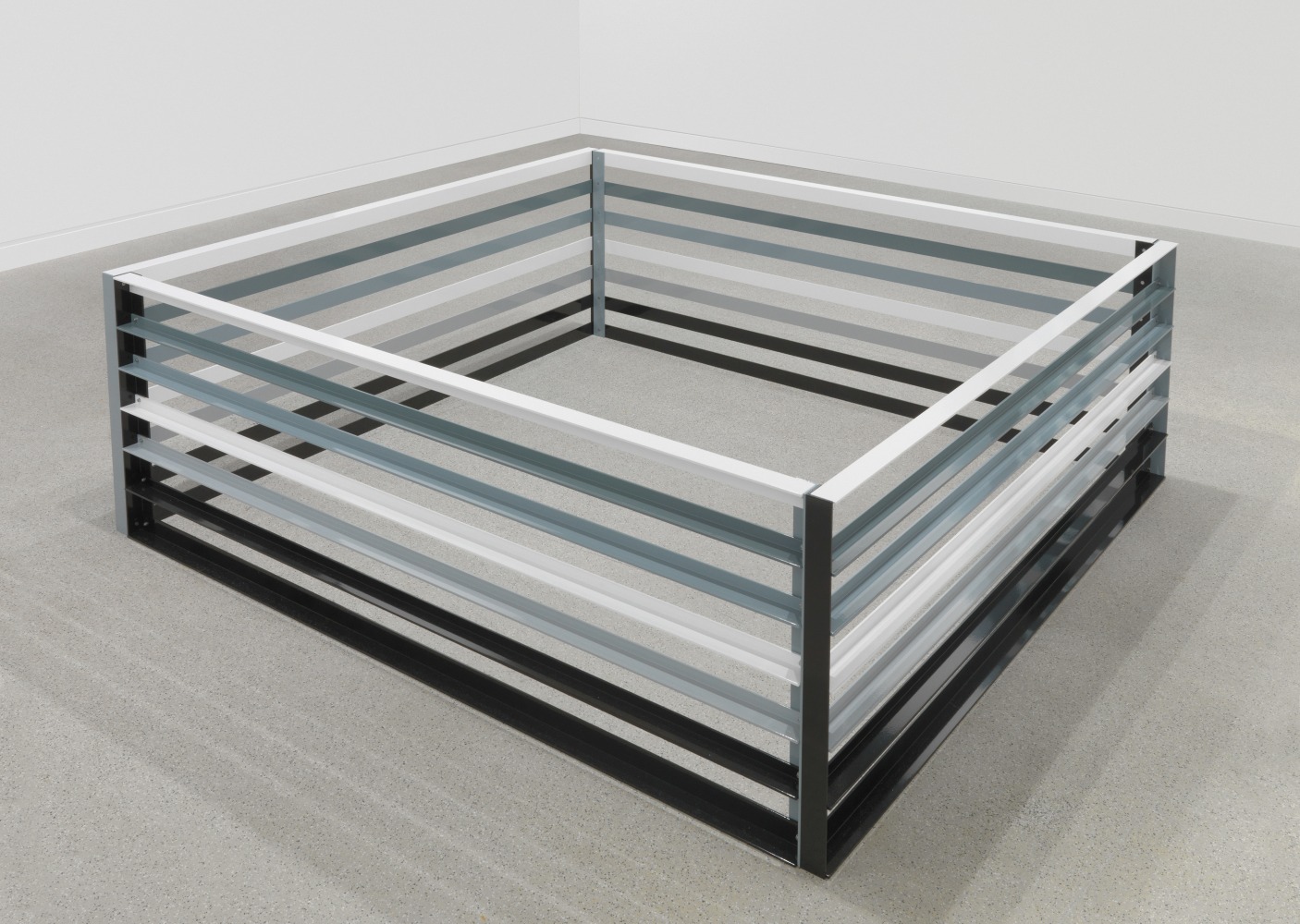 Sculpture by Liam Gillick, Reproofed 2009 Painted aluminum 70 x 201 x 206 cm / 27 1/2 x 79 1/8 x 81 1/8 in