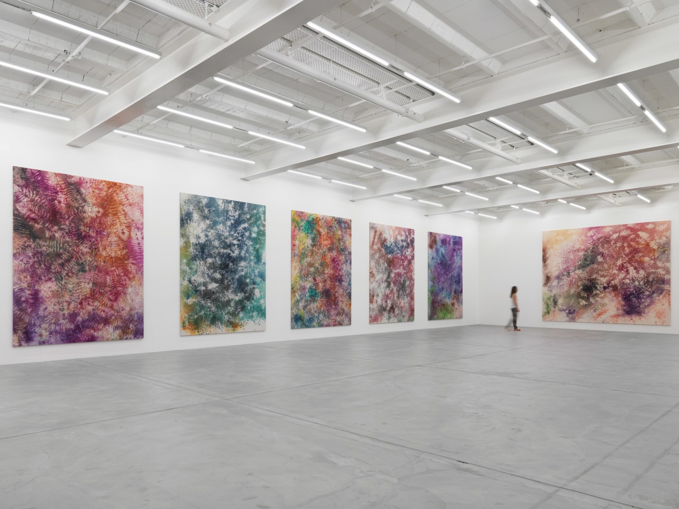Installation view of Sam Falls paintings exhibition