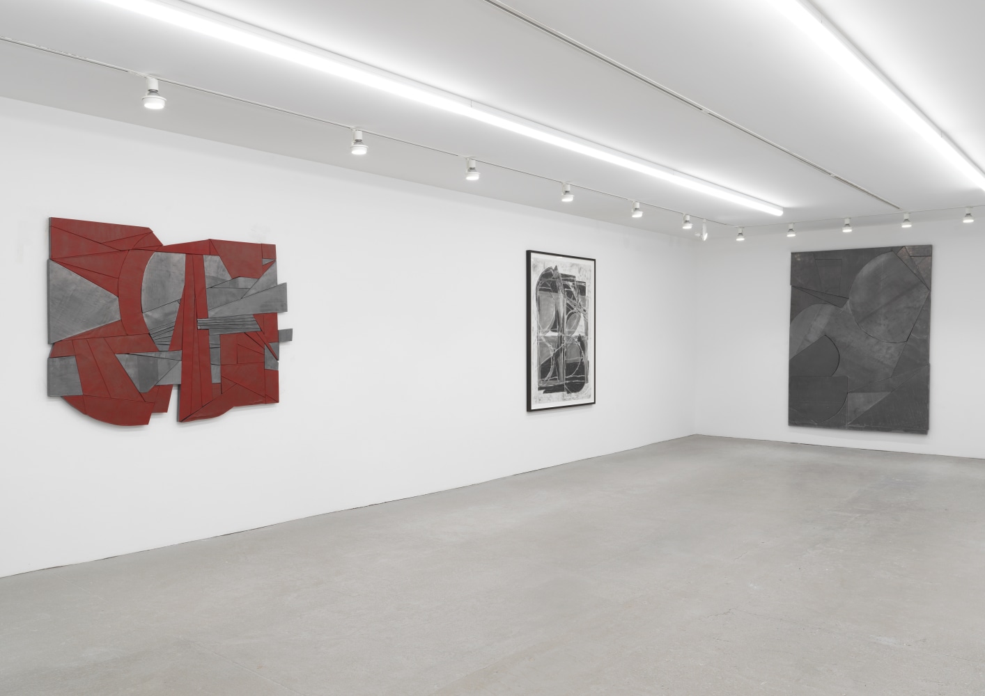 Installation view of Wyatt Kahn wall reliefs and works on paper