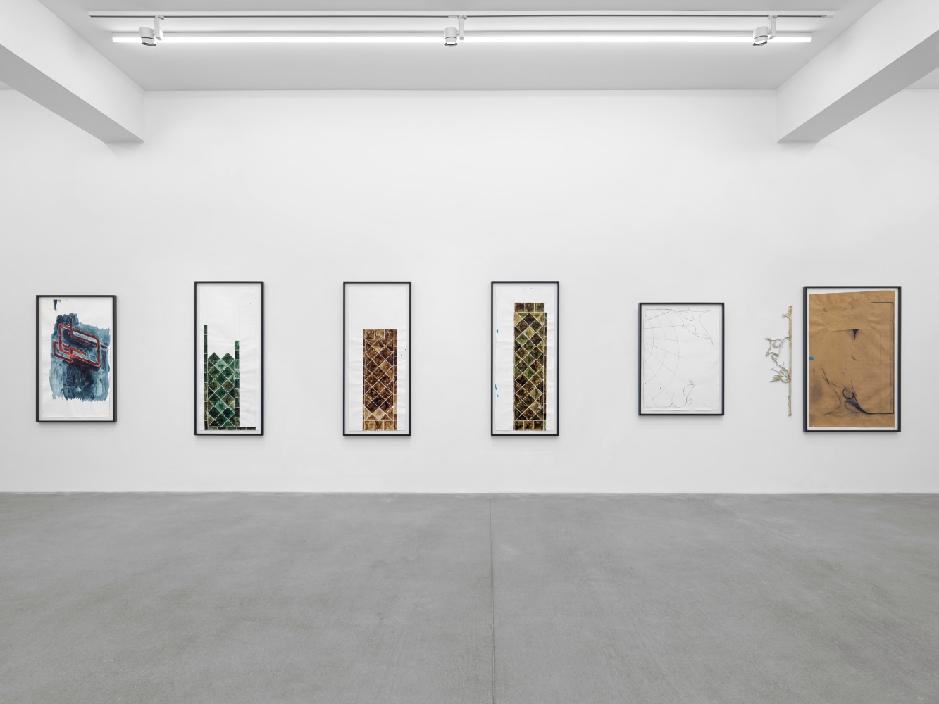 Installation view, Matias Faldbakken, Abstracts and Pewter Abstracts, Galerie Eva Presenhuber, Waldmannstrasse, Zurich, 2025