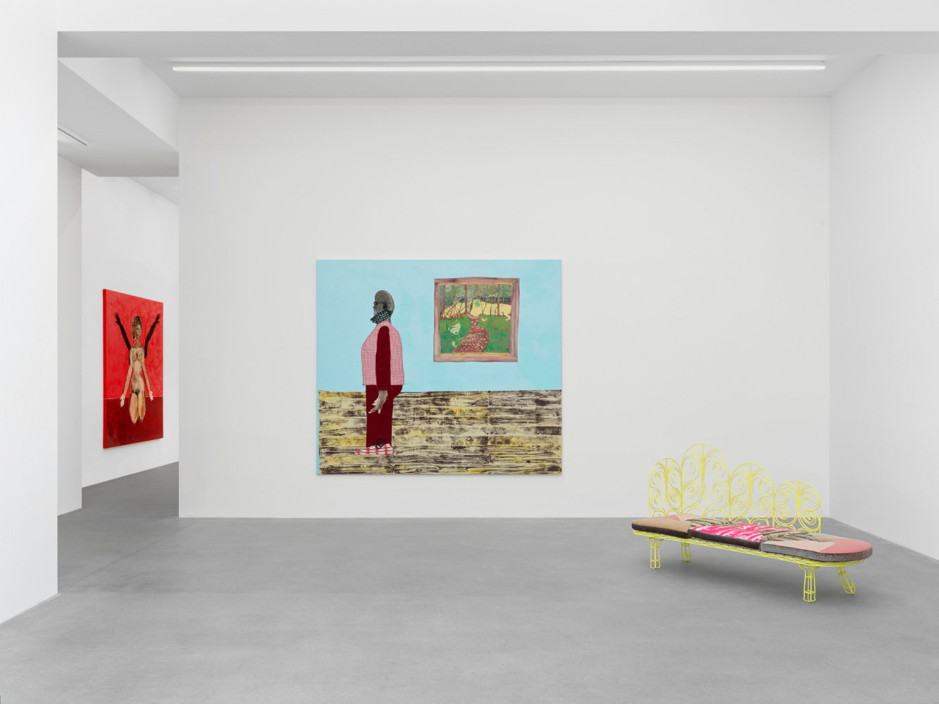 installation views of sculptures and paintings by Tschabalala Self
