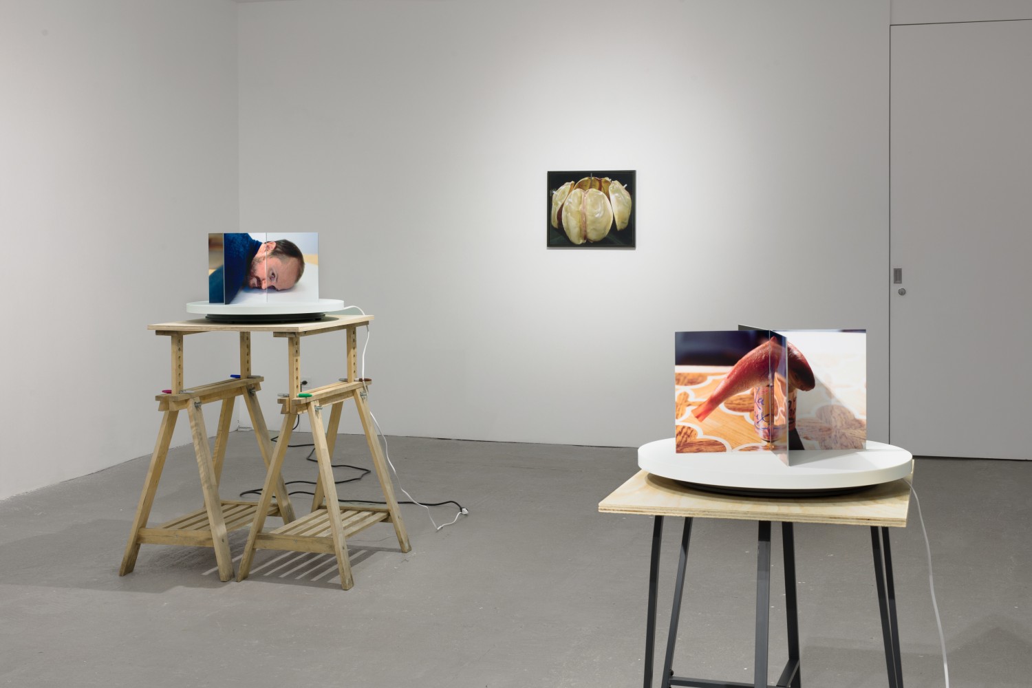 Installation view of Lucas Blalock photography and sculpture exhibition