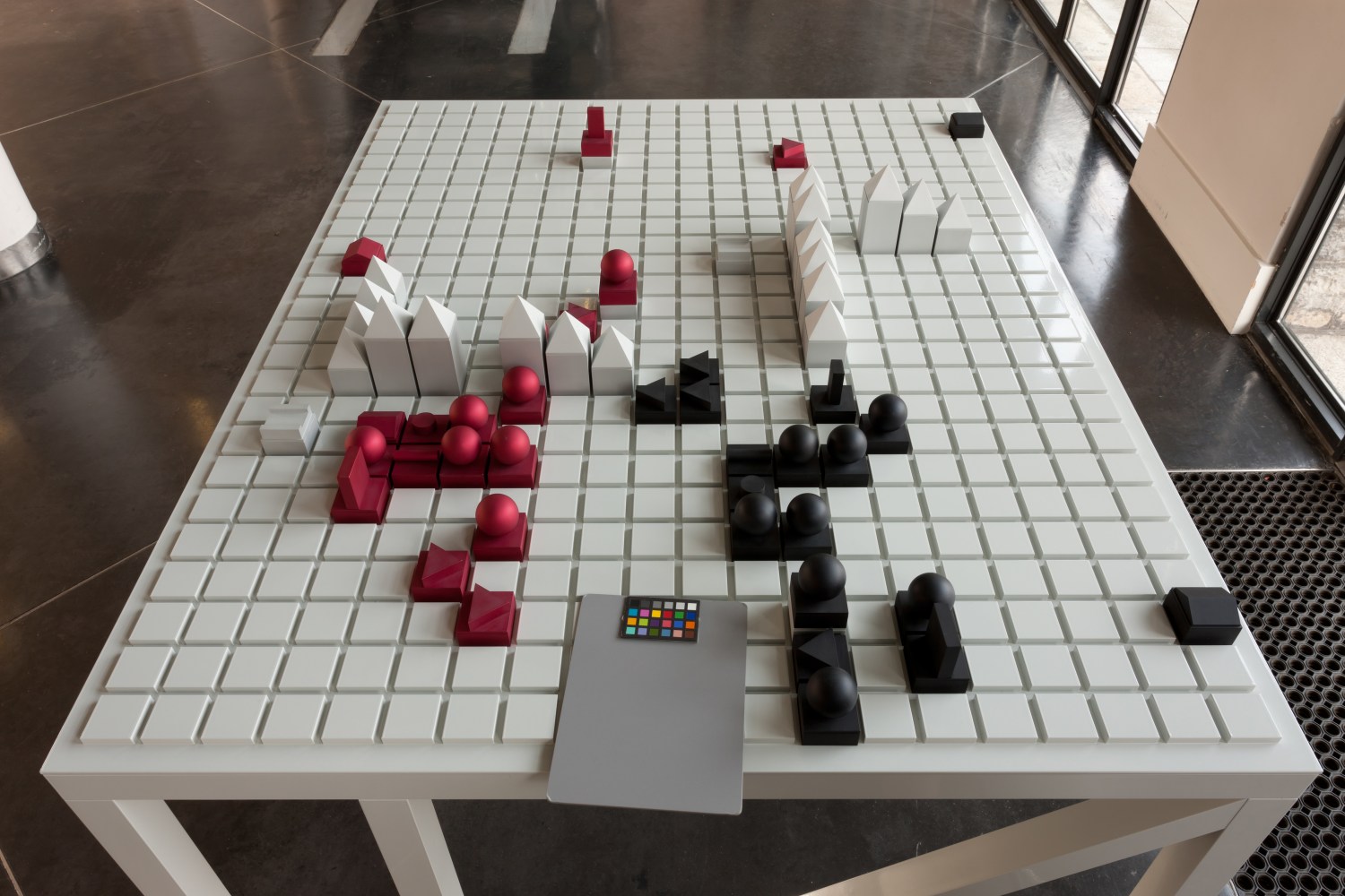 Installation view of sculpture by Liam Gillick