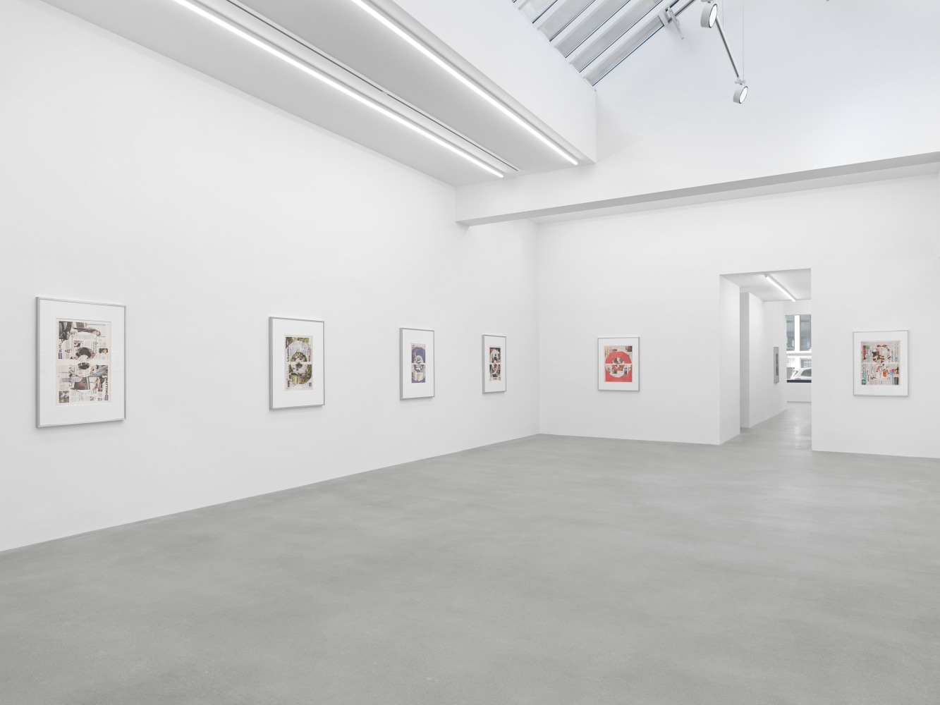 Installation view of Walead Beshty collage, photography, and sculpture exhibition